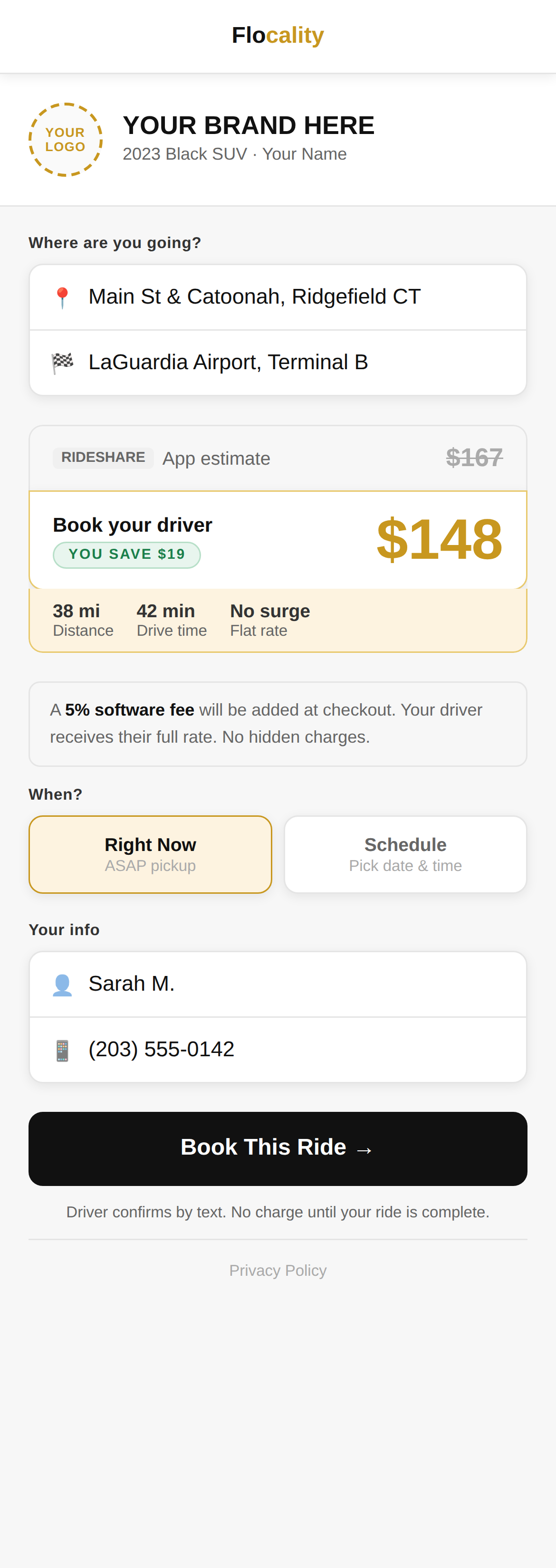 Real Flocality booking page